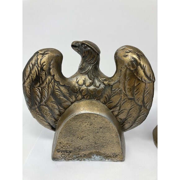 60s Mid Century Colonial Virginia Patriotic Brass Eagle Bookends Pair Patina Vgt - Picture 7 of 10
